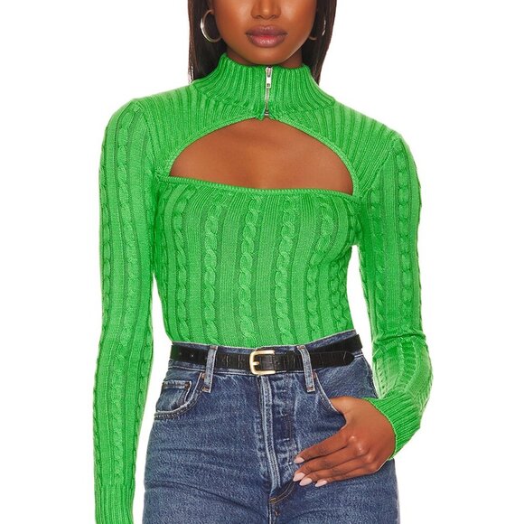 NWT SUPERDOWN Green Long Sleeve Cut-Out Corset Knit Sweater Top Sz. L - Picture 1 of 5